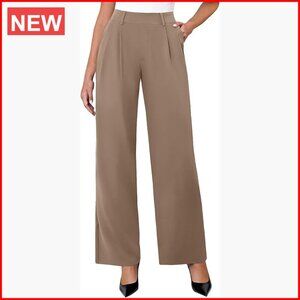 Wide Leg Dress Pants Stretchy High Waisted Work Pants with Pockets